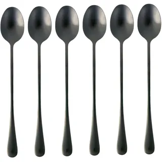 Intirilife 6er Set Löffel aus Edelstahl in Schwarz - 19 cm Länge - Eislöffel mit langem Stiel Dessertlöffel für Kaffee Latte Macchiato Longdrinks Cocktails Eistee