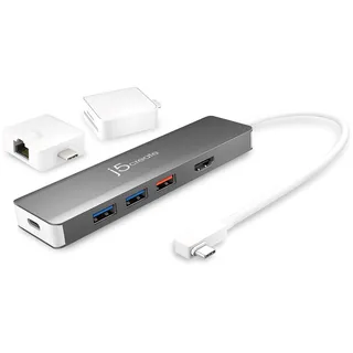 j5create USB-C Gen 2 Hub- Enthält HDMI 4K, USB-A 3.1, Typ-C 3.1, Ethernet und MicroSD/SD 4.0 - Unterstützt 100W PD Schnellladung, kompatibel mit USB-C MacBook/MacBook Pro/Air (JCD375)
