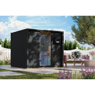 Karibu Saunahaus Außensauna Gartensauna 68mm Elementsauna VENTURA schwarz 219x224 cm ohne Zubehör