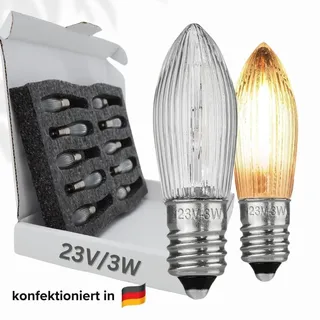 berglämpl 10x Stück E10 23V/3W Ersatzlampe für Schwibbogen, Lichterketten u.ä., 2000 K warmleuchtend, dimmbar