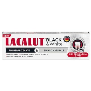 LACALUT Black & White Zahnpasta, professionelle Zahnaufhellung, Remineralisiert den Zahnschmelz, professionelle Aufhellung, Aktivkohle, 75 ml