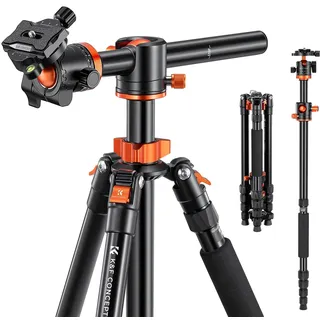 K&F Concept 170cm Kamera Stativ, T255A4(TM2515T1) Stativ mit 90 Grad Mittelsäulen Einbeinstativ-Funktion, Tripod mit 360° Kugelkopf, 1/4'' Gewinde Reisestativ