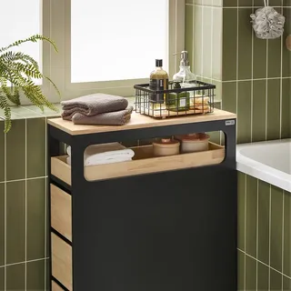 SoBuy Nischenregal mit 3 Schubladen Küchenregal Badschrank Schwarz BZR54-SCH