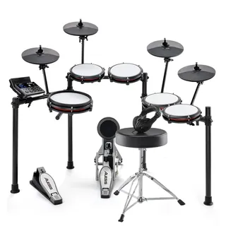 Alesis Nitro Max Kit 10-teiliges Elektronische Schlagzeug mit Quiet Mesh Pads, 10" Dual Zone Snare, Bluetooth, 440+ Sounds, Drumeo, USB MIDI, Schlagzeughocker und ohrumschließende Kopfhörer