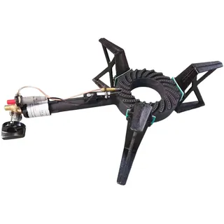 Wehmann Gas-Hockerkocher Profi 10,5 KW 3-Fuß Hockerkocher 18 cm Gussbrenner mit Zündsicherung und Piezozünder inkl. Schlauch u. Regler