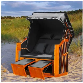 Swing&Harmonie Strandkorb XXL inkl. Abdeckcover Luxus Volllieger Gartenliege Ostsee + 4 Kissen, Klapptische, Zeitungsfächer, Volllieger, Ostsee schwarz
