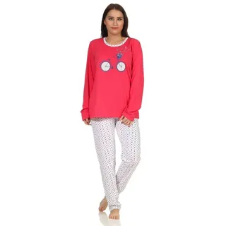 RELAX by Normann Pyjama Damen Schlafanzug langarm Pyjama in frühlingshafter Optik mit Punkten rosa 40-42