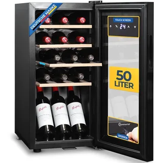 sommertal Weinkühlschrank – 15 Flaschen, 5–20 °C einstellbar, abschließbar, LED-Beleuchtung, Glastür Touchscreen