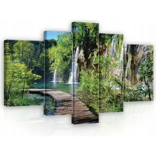 Leinwandbilder Wasserfall Natur Landschaft SET 170x100 cm 5 teilig Modern Canvas Bilder XXL Leinwandbild Leinwand Bilder Schlafzimmer Wohnzimmer Wa...
