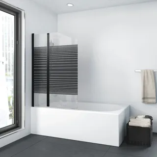 Aurlane Badewannenfaltwand Black Lines 2 Schwarz 100 cm x 140 cm 2-teilig