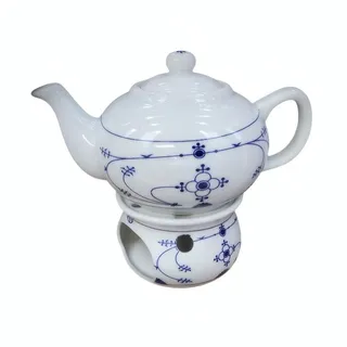 Teekanne Teepott und Stövchen Indisch Blau, ca. 0,75 l, ca. 16 cm aus Porzellan blau|weiß