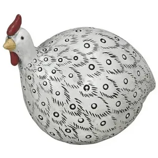 finehomegarden Dekofigur Perlhuhn Huhn weiss/schwarz Ø12x7cm H10cm Polyresin Ostern Figur (1 St), Skulptur Landhaus Osterfigur Deko Osterdekoration / Paket schwarz|weiß