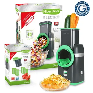 Nicer Dicer Electro Gemüseschneider Deluxe Set 32 tlg, elektrische Gemüsehobel für Würfel, Scheiben, Julienne, Küchenreibe Multizerkleiner - Schwarz/Grün