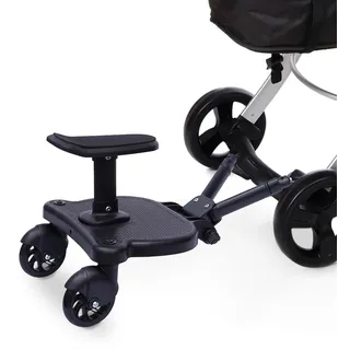 Buggy Board mit Sitz, 360°Zweirad Design Kiddy Board, Trittbrett für Kinderwagen, Universal Passend für 2-6 Jahre alte Kinder, Schwarz