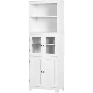 HOMCOM Küchenschrank, Küchenbuffet, Vitrinenschrank mit 2 Schränken, 2 Offenen Ebenen, Mehrzweckschrank mit Anti-Kipp-Schutz, für Esszimmer, Wohnzimmer, 60 x 30 x 162 cm, Weiß