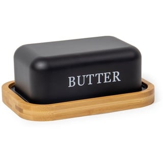 Sylando Butterdose , Butterglocke für 250 g Butter , Butter Dish aus Edelstahl , Butterschale mit Edlem & Nachhaltigem Bambusdeckel (Schwarz-15)