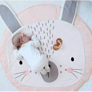 KIKOM Baby Krabbeldecke Cartoon Tier Spielmatte Baumwolle Weiche Schlafteppich 90CM (Rosa Kaninchen)