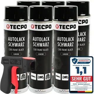 6x TECPO Autolack schwarz glänzend 500 ml + Pistolengriff