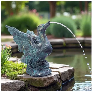 Arnusa Wasserspeier Solar Wasserspiel Teichfigur Ente Kupfer-Optik Komplett mit Pumpe, Gartenfigur Gartendeko Teichdeko Springbrunnen grau