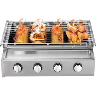 Gojoy 4-Flammen Gasgrill Edelstahl Gastrobräter Höhenverstellbar Abnehmbarer Grill, für Camping Balkon Garten