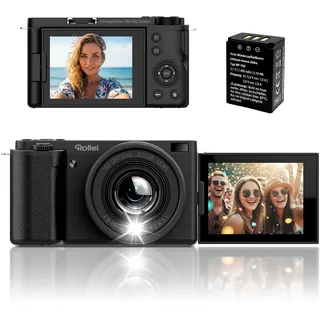 Rollei Compactline 10X Flip Screen Digitalkamera 64MP 4K Kamera Fotokamera 10X Optischer Zoom Selfie Fotoapparat mit 180° Flip 2,88" Bildschirm für Teens Anfänger, Digital-Kamera-Fotoapparat-Camera