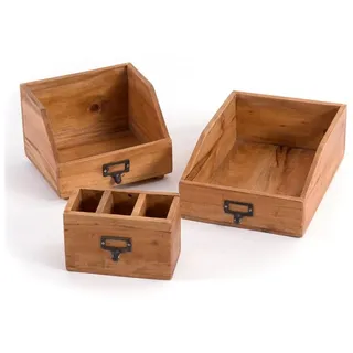 DESIGN DELIGHTS Schreibtisch Organizer Set Office | 3-teilig, Mahagoni-Holz l | rustikale Stiftehalter, Dokumentenablage, Büro Aufbewahrungskisten | Farbe: 08 honigfarben gewachst