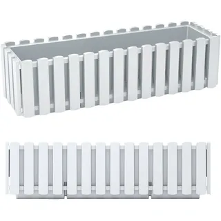 Blumenkasten Blumentopf Balkonkasten Latten-Optik mit Halterungen Lattenzaun-Design (58 cm, Weiß)