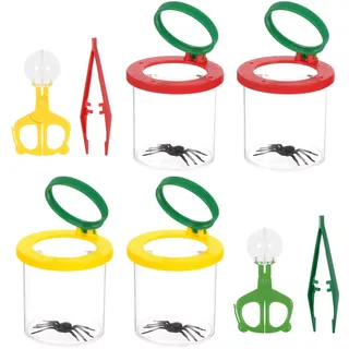 MICHIHOMIE 4 Stück Becherlupen für Kinder, Lupenglas Kinder Set, Lupenbecher mit 4 Stück Insektenfangwerkzeugen, Insektenglas mit Lupe