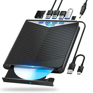 Externes Blu-ray Laufwerk Blu-ray Laufwerk DVD/BD Player Lesen/Schreiben Tragbares Blu-ray Laufwerk USB 3.0 und Typ-C DVD Recorder Ultra High Definition Blu-ray Recorder für Windows 7/8/10/11/MacOS