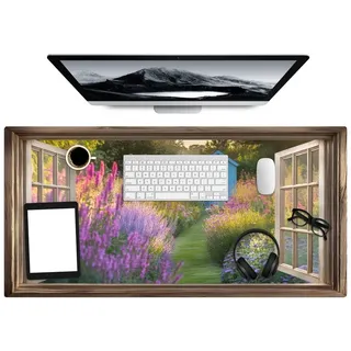 MuchoWow Gaming Mauspad Durchsichtig - Blumen - Fenster - Natur (1-St), Gaming Mousepad XXL, Schreibtischunterlage, Gaming Zubehör, 100x50 cm 100 cm x 50 cm