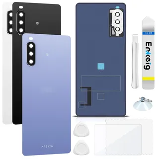 Enkeig Backcover Glas für Sony Xperia 10 III, Blau | Originalqualität Back glass Rückseite Glas Akkudeckel Rückwand Kamera Glas Ersatzkit mit Werkzeug und Kleber.