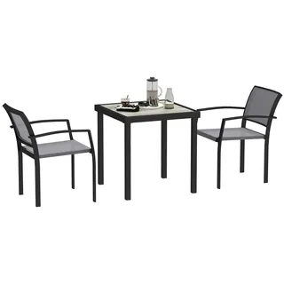 Outsunny Sitzgruppe 3 tlg. Essgruppe für 2 Personen Esstisch mit 2 Stapelbare Stühle, Esszimmergruppe Küchentisch-Set mit Stahlgestell Balkonmöbel - Grau