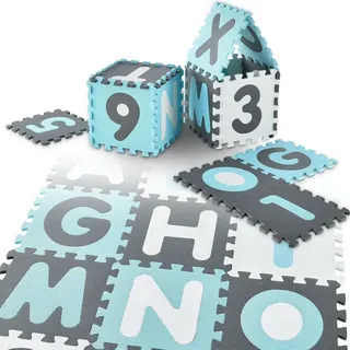 Juskys KINDER PUZZLEMATTE Noah 36 Teile 100 cm Blau