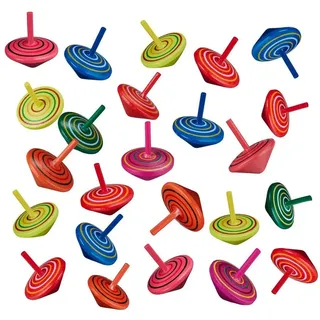 Relaxdays Kreisel aus Holz 24er Set Blau,Gelb,Rot