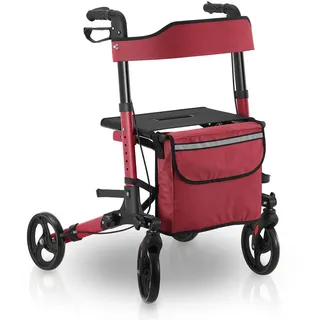 Juskys Aluminium Rollator Vital mit Sitz Rot
