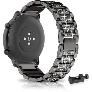 22MM Metall Armband für Amazfit GTR 2 /GTR 2e /GTR 47mm Armband, Frauen Strass Glitzer Verstellbare Edelstahl Ersatzbänder Armband Kompatibel mit Amazfit GTR 2 /GTR 2e /GTR 47mm (B)