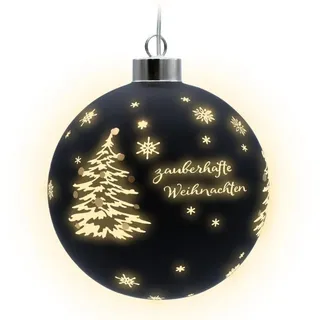 Spetebo LED Weihnachts Glaskugel zum Hängen schwarz matt mit Timer - 12 cm - Deko Kugel warm weiß beleuchtet Batterie betrieben - Advent Winter Stimmungslicht Christbaumkugel edel elegant