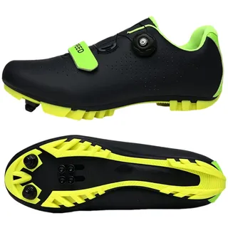 Surwin Fahrradschuhe MTB SPD, Mountainbike Schuhe SPD für Herren Damen Unisex EU 36-47 Drehschnalle MTB Schuhe mit Schrauben & Stollen Atmungsaktive Radsportschuhe (Schwarz + Grün A,39) - 39 EU