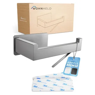 wohnheld Toilettenpapierhalter ohne Bohren - Mit Abroll-Bremse - Klopapierhalter zum Kleben - Klorollenhalter Bad - WC Rollenhalter Edelstahl - Silber Rechts geöffnet