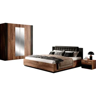 Schlafzimmer-Set HOME AFFAIRE "Sigma, Set 4 -St(Kleiderschrank, 2xNako, Bett 180), Made in Europe", braun (eiche flagstaff, schwarz), B:186,3cm H:89,5cm T:205cm, Schlafzimmermöbel-Sets, Komplettschlafzimmer, viel Stauraum, trendige Farben