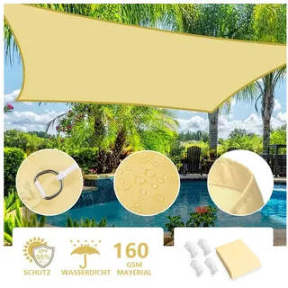 Rosnek Sonnensegel Viereckig Wasserdicht mit 95% UV-Schutz, inkl. Befestigungsseilen, 160gsm Oxford-Stoff und PU-Beschichtung, für Garten und Terrasse 3x4m