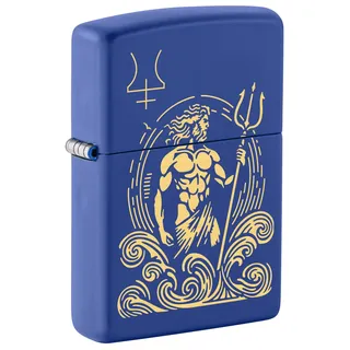 Zippo Sturmfeuerzeug - God Neptune, Royal Blue Matte, Laser Engrave - Nachfüllbar - Wiederverwendbar - Windfestes Design - Geschenkbox - Made in USA