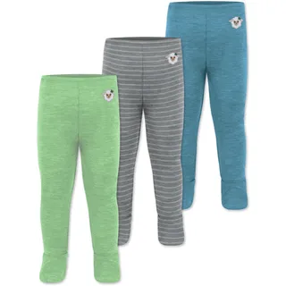 normani Outdoor Sports Normani, Outdoor Sports 3er Pack Baby Merino Unterhose mit Füßen in Blau/Grau/Grün | Gr.: 74
