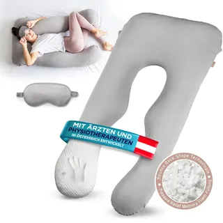 mimi kalu® DAS ORIGINAL Seitenschläferkissen mit Memory Foam [Formstabil] inkl. 100% Soft-Cotton Bezug und Schlafmaske | Schwangerschaftskissen zum Schlafen | Stillkissen | Kuschelkissen