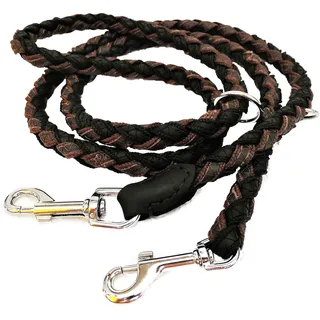 Runde HUNDELEINE geflochten, 200cm/16mm, 3xverstellbar Echt Leder+Neu BRAUN mit Schwarz (1371)