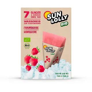 Sun Lolly Bio Wassereis Himbeere 7 Stk | Mit Fruchtsaft | Zum Selbsteinfrieren | Ohne künstliche Aromen | Frei von Süßungsmittel | Laktosefrei | Glutenfrei | Vegan | 7 x 60ml