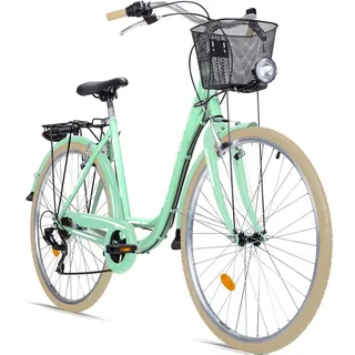 Bergsteiger Florenz 28 Zoll Damenfahrrad, ab 160 cm, Korb, Fahrrad-Licht, Shimano 7 Gang-Schaltung, Standlichtfunktion, Damen-Citybike, Damenrad im... - Grün