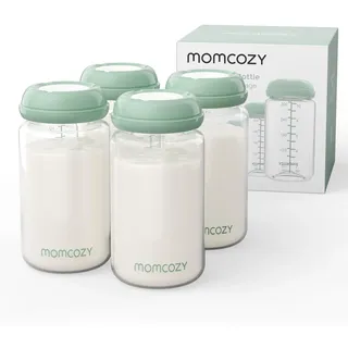 Momcozy Natürliche Baby Bottle Muttermilch Bewahrung, 330ml Breitmaul-Muttermilch-Aufbewahrungsflasche für Kühlschrank & Momcozy Muttermilch-Kühler, BPA-freie Milchsammelflaschen, Stillhilfe, 4er Pack