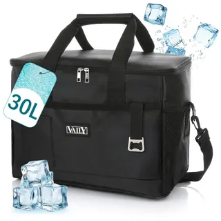 Vaily Kühltasche 30L - Faltbare Thermotasche, für Auto, Strand und Reisen - Kühlbox für Lunch, Picknick und Camping schwarz