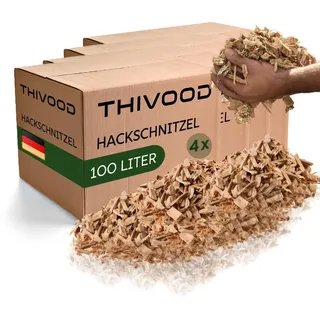 THIVOOD Hackschnitzel 400 Liter für den Garten - Ideal für Hackschnitzelheizung und als Anzünder - trockene Kiefer Holzhackschnitzel - Rindenmulch-Ersatz für Spielplatz, Gartenwege und Beete